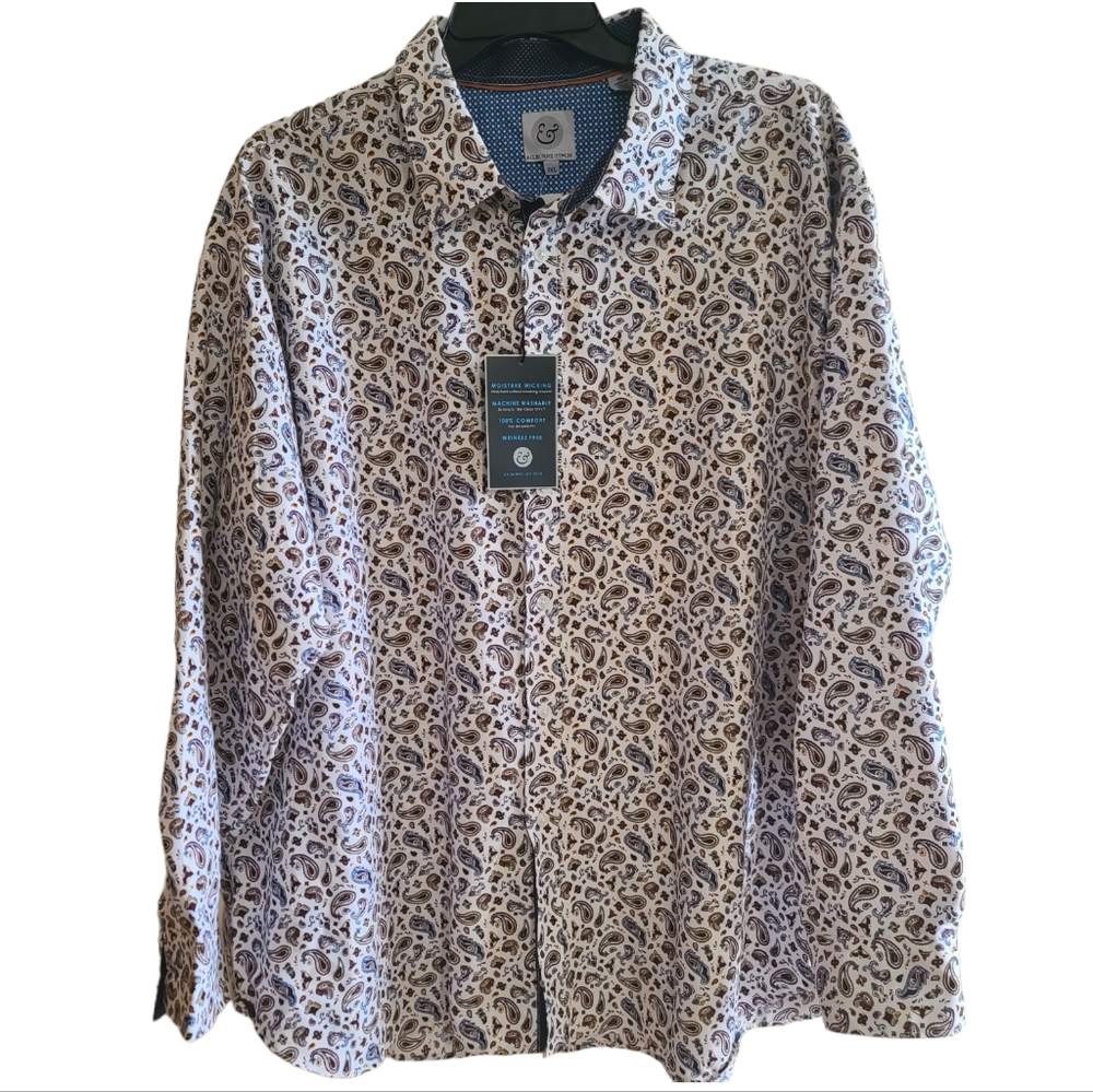 Men's Paisley Dress Shirt - White and Brown - 3XL - Picture 3 of 12